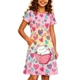 thumbnail image 1 of Kiijoy Girls Skater Dress Cute Cartoon Cat Short Sleeve Dress with Pocket, Pink, Size 4-14, 1 of 5