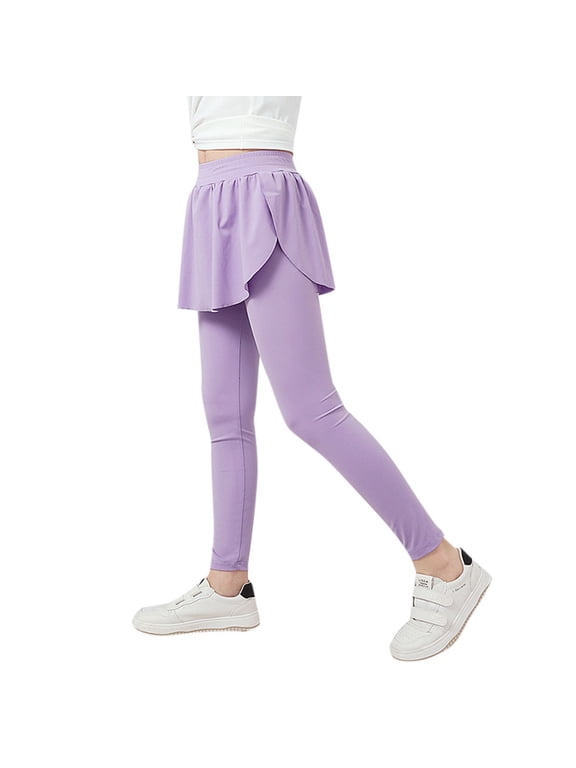 Girls Skirted Yoga Pants High Rise Stretch Dance Athletic Leggings, Sizes 12-13