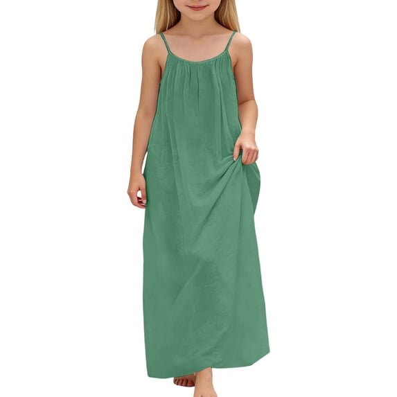 Kiijoy Girls Sleeveless Backless Maxi Dress Solid Loose Spaghetti Strap Dress, Sizes 8-9
