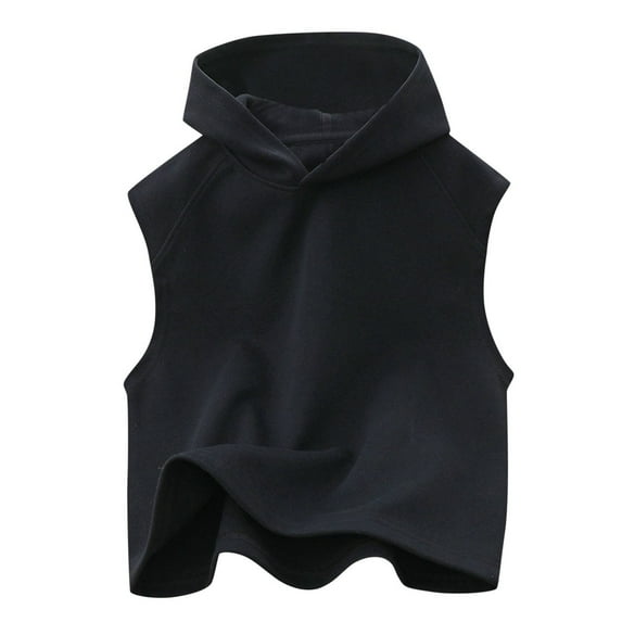 Kiijoy Girls Sleeveless Hooded T-Shirt Solid Color Casual Active Tee Shirt, Sizes 11-12