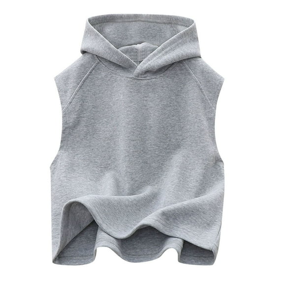 Kiijoy Girls Sleeveless Hooded T-Shirt Solid Color Casual Active Tee Shirt, Sizes 11-12