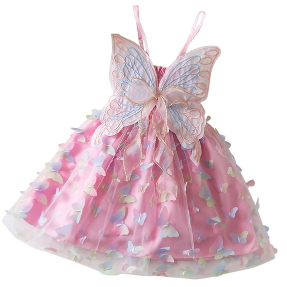 Kiijoy Girls Sleeveless Strap Butterfly Tutu Dress Colorful Princess Dress, Sizes 1-6