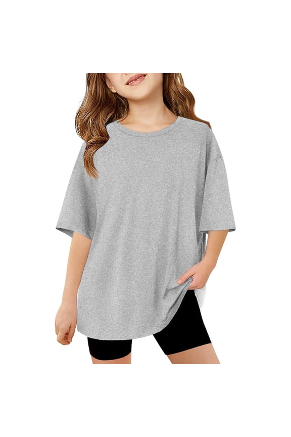 Girls Solid Plain Short Sleeve T Shirt Summer Casual Loose T-Shirt, Sizes 3-14