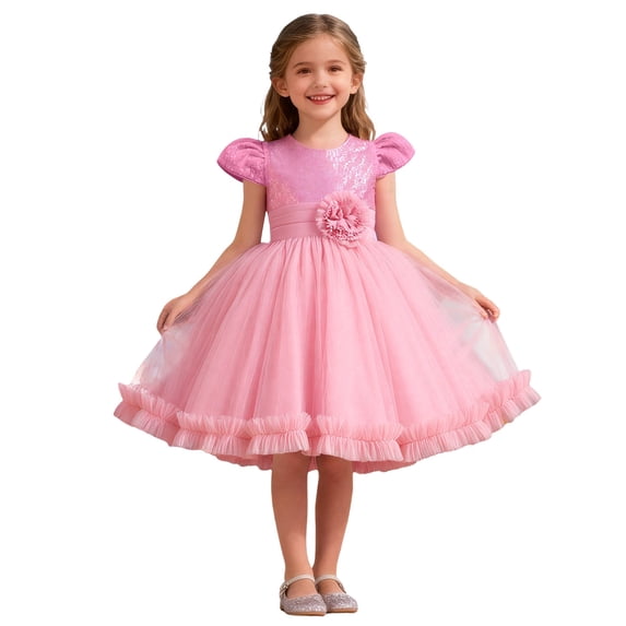 Kiijoy Girls Sparkly Flower Party Dress Princess Mesh Tutu Dress Pageant Gown, Sizes 2-10