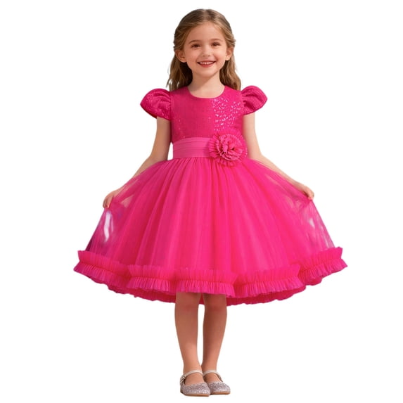 Kiijoy Girls Sparkly Flower Party Dress Princess Mesh Tutu Dress Pageant Gown, Sizes 2-10