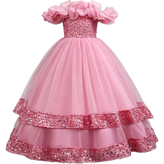 Kiijoy Girls Sparkly Layered Tutu Party Dress Glitter Formal Gown Maxi Dress, Sizes 4-14