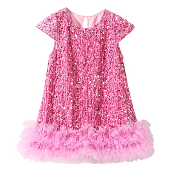 Kiijoy Girls Sparkly Sequin Ruffles Dress Cap Sleeve Birthday Party Dress, Sizes 3-4