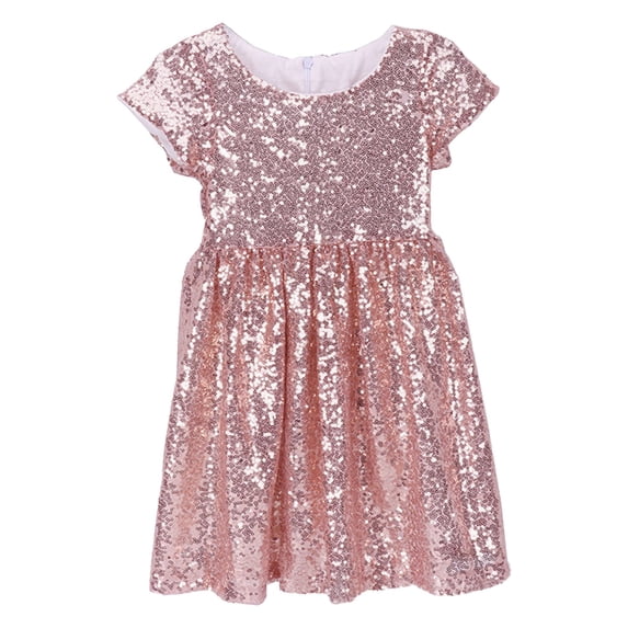 Kiijoy Girls Sparkly Sequin Short Sleeve Dress Birthday Party Skater Dress, Sizes 3-4