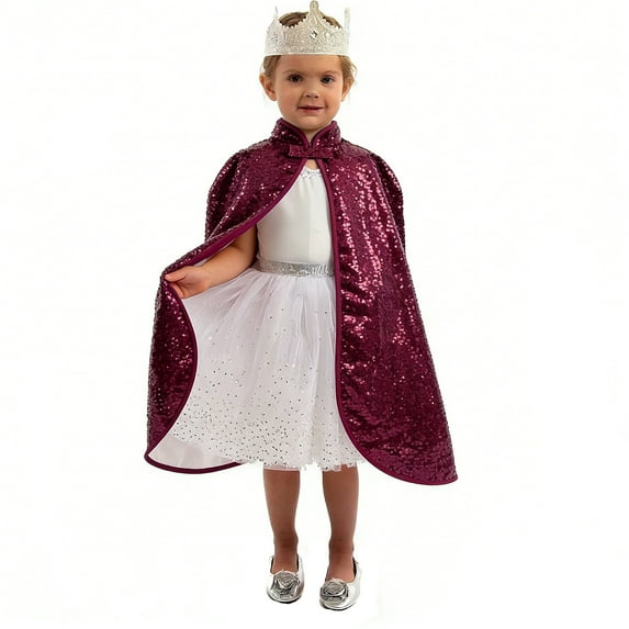 Kiijoy Girls Sparkly Sequins Short Cape for Stage Performance Party, Sizes 10-14