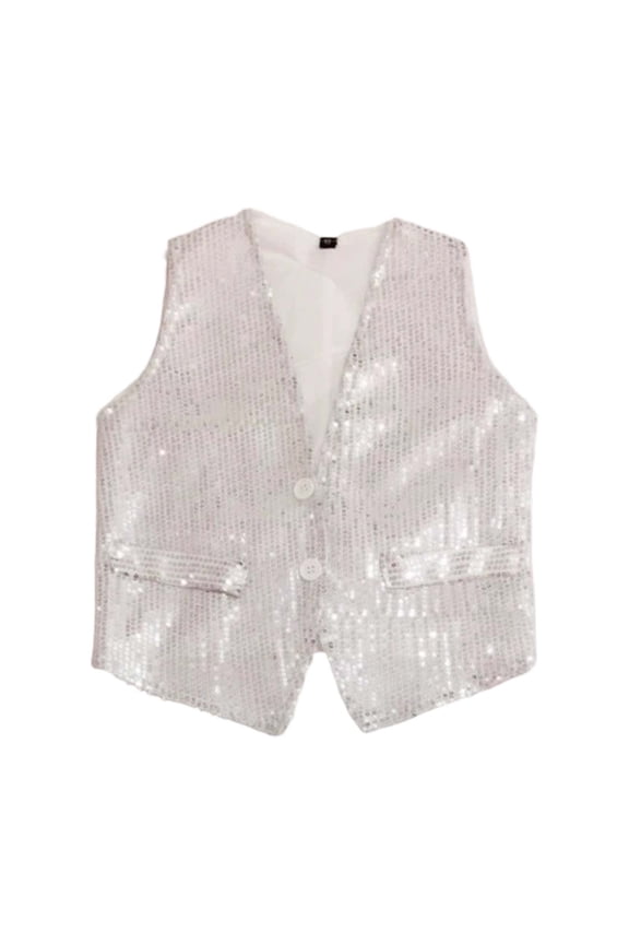 Girls Sparkly Sequins Vest Shiny Sleeveless V Neck Waistcoat, Sizes 7-8