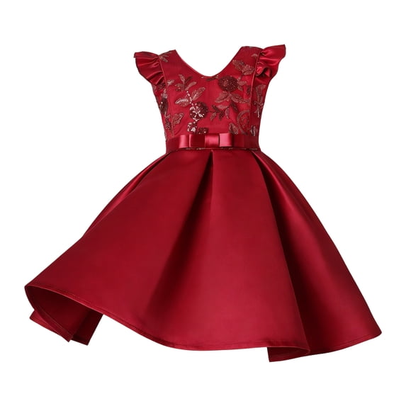 Kiijoy Girls Sparkly V Neck Party Dress Ruffle Birthday Party Princess Dress, Sizes 2-10
