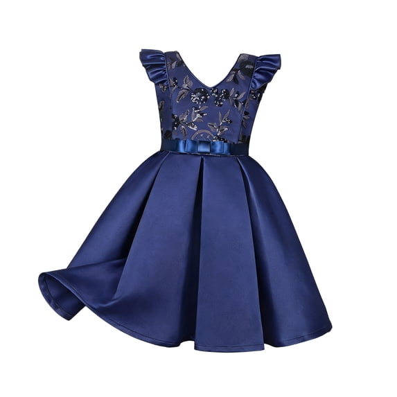 Kiijoy Girls Sparkly V Neck Party Dress Ruffle Birthday Party Princess Dress, Sizes 2-10