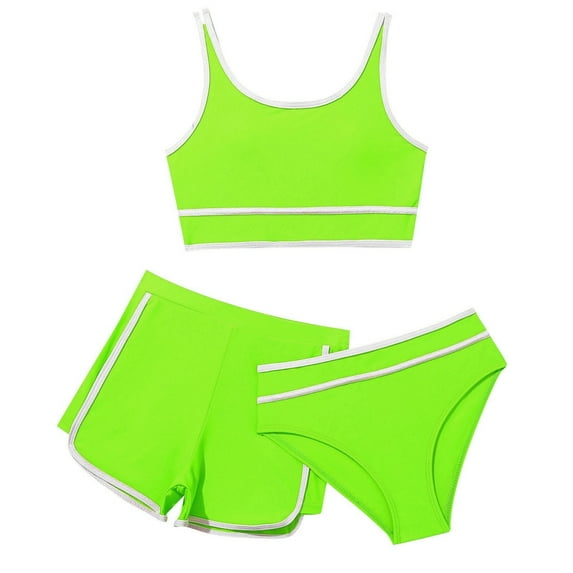 Kiijoy Girls Sport Swimsuits with Shorts 3 Piece Bikini Sets Swimming Suit, Sizes 8-14