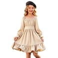 thumbnail image 1 of Kiijoy Girls Square Neck Long Sleeve Dress Smocked Waist Ruffle Dress, Beige, Size 3-14, 1 of 3