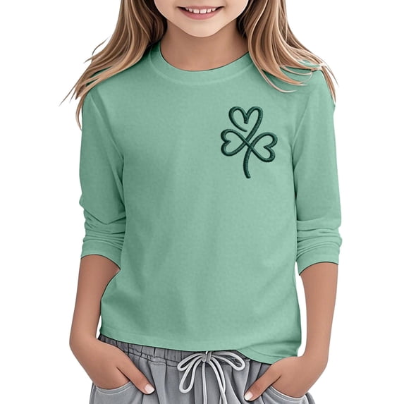 Kiijoy Girls St. Patrick's Day T Shirt 3/4 Sleeve Clover Graphic Tee, Sizes 8-9