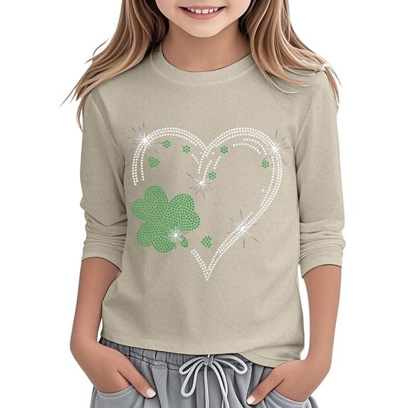 Kiijoy Girls St. Patrick's Day T-Shirt 3/4 Sleeve Crewneck T Shirt, Sizes 8-9