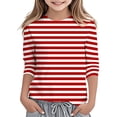 thumbnail image 1 of Kiijoy Girls Striped 3/4 Sleeve Crew Neck T Shirt Comfortable Daily T-Shirt Top, Sizes 3-13, 1 of 4