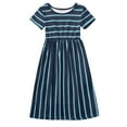 thumbnail image 1 of Kiijoy Girls Striped Short Sleeve Maxi Dress Casual High Waist Crewneck Dress, Sizes 11-12, 1 of 3