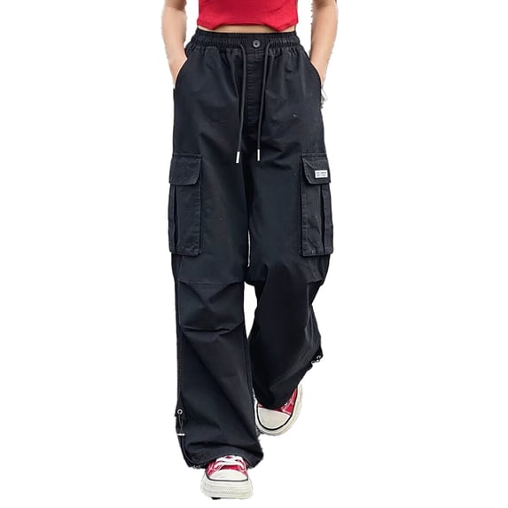 Kiijoy Girls Stylish Loose Cargo Pants High Waisted Lightweight Straight Pants, Sizes 4-15