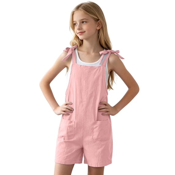Kiijoy Girls Summer Casual Overalls Soft Adjustable Straps Overall Shorts, Sizes 7-8