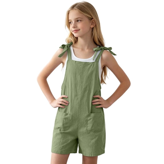 Kiijoy Girls Summer Casual Overalls Soft Adjustable Straps Overall Shorts, Sizes 7-8