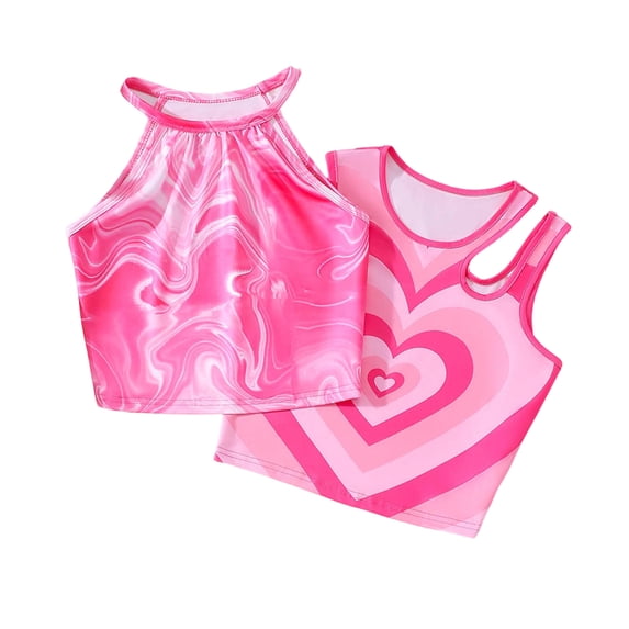 Kiijoy Girls Summer Heart Print Tank Top Cotton Sleeveless Tops, 2Pcs, Sizes 4-16