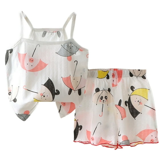 Kiijoy Girls Summer Pajamas Cute Cartoon Camisole Shorts Sleepwear Outfits