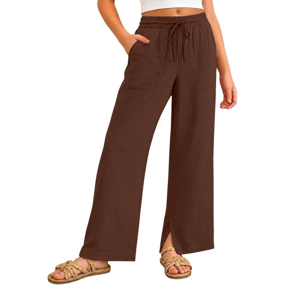 Kiijoy Girls Summer Pants Elastic Waist Loose Straight Leg Pants Soft Slacks, Sizes 5-6