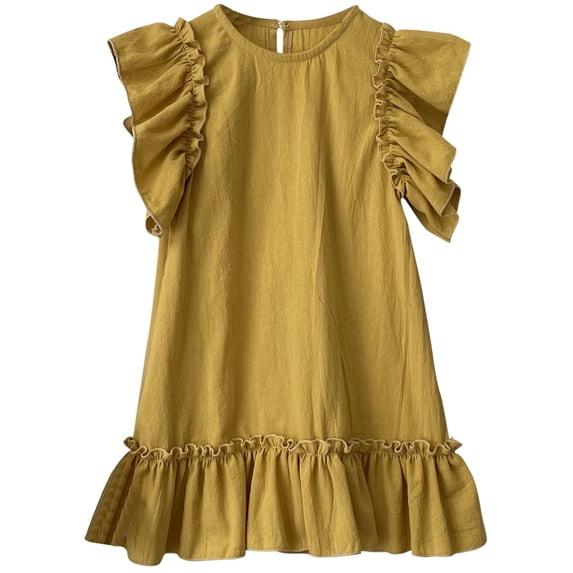 Kiijoy Girls Summer Ruffle Sleeve A Line Dress Casual Cotton Plain Dresses, Sizes 6M-6Y
