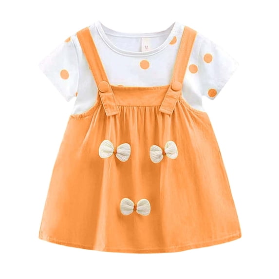Kiijoy Girls Summer Short Sleeve Dress Casual Cotton Comfortable Bow Play Dress, Sizes 9-12 Months