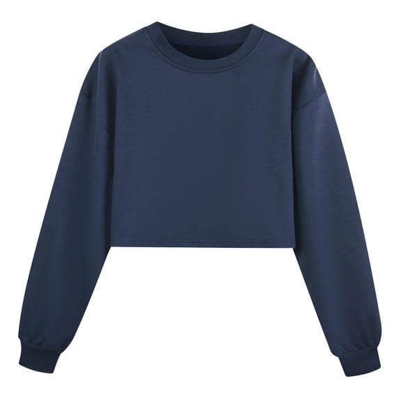 Kiijoy Girls Sweatshirt Kids Solid Crewneck Long Sleeve Pullover Top, Navy, 13-14 Years