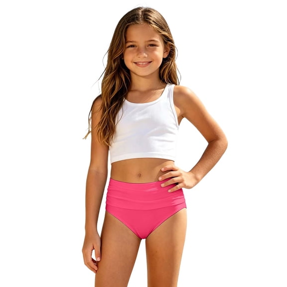 Kiijoy Girls Swim Trunks Bikini Bottoms Stretch Quick Drying Swimming Shorts, Sizes 3-12