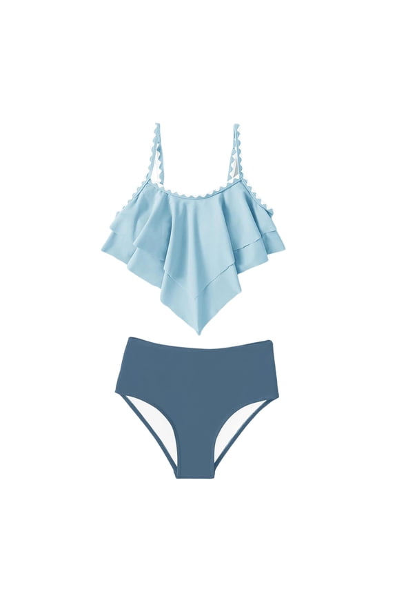 Girls Swimsuit Beach 2 Piece Bikinis Tiered Ruffled Bathing Suit, Sizes 7-16