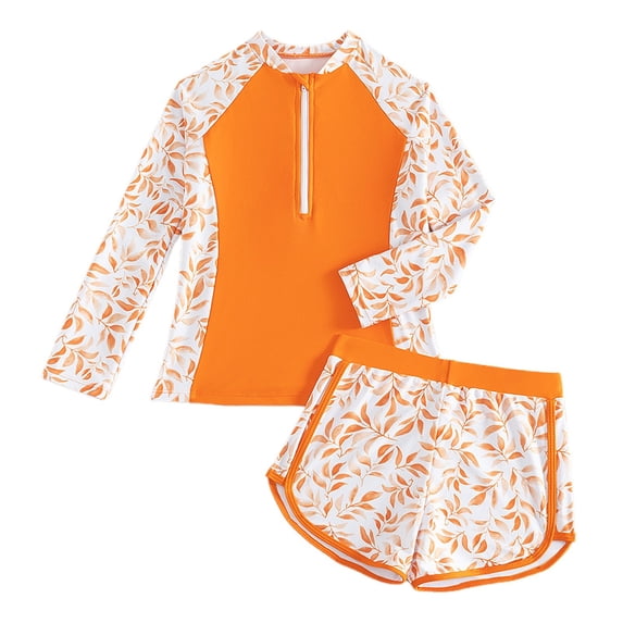 Kiijoy Girls Swimsuit Long Sleeve Rash Guard Swim Shorts Bathing Suit Swim Set