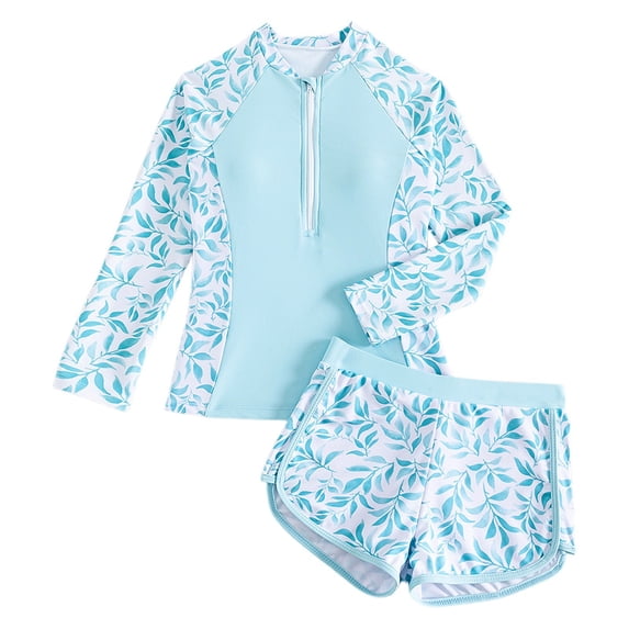 Kiijoy Girls Swimsuit Long Sleeve Rash Guard Swim Shorts Bathing Suit Swim Set