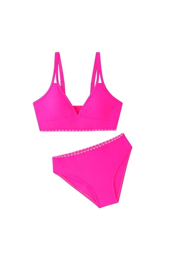 Girls Swimsuits V Neck Double Strap Bikini Set Bathing Suit, Sizes 7-16