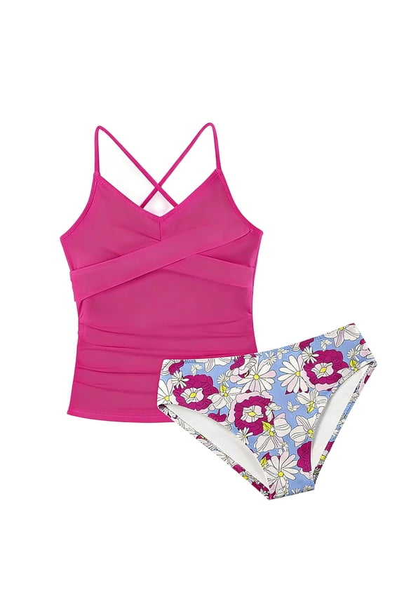 Girls Tankini Swimsuit Adjustable Bandeau Bathing Suit Swimwear, Sizes 10-11