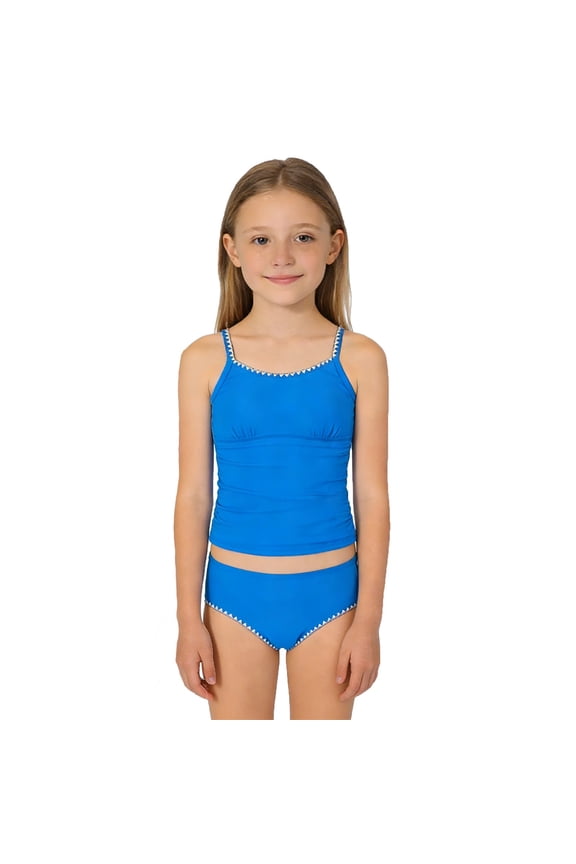 Girls Tankini Swimsuit Solid Padded UPF 50+ Bathing Suit Kids Swimwear, Sizes 8-14