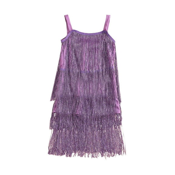 Kiijoy Girls Tassel Tango Flapper Dress Sleeveless Sequins Fringe Latin Dress, Sizes 1-6