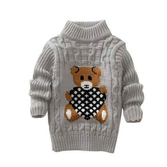 Kiijoy Girls Turtleneck Sweater Cute Cartoon Bear Knitted Long Pullover Top, Sizes 5-6