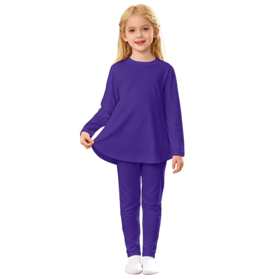 Kiijoy Girls Two Piece Outfits Casual Solid Long Sleeve Top Pants Clothes Set, Size 3-12