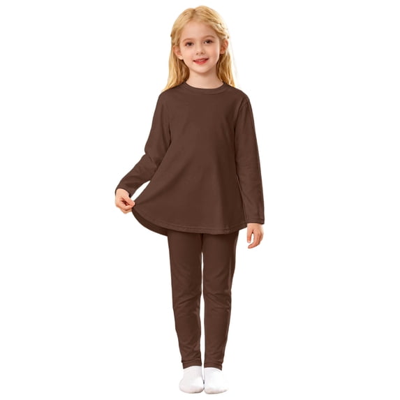 Kiijoy Girls Two Piece Outfits Casual Solid Long Sleeve Top Pants Clothes Set, Size 3-12