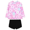 thumbnail image 1 of Kiijoy Girls UPF50+ Swimsuit Flower Print Long Sleeve Rash Guard Shorts Bathing Suit, Sizes 12M-5T, 1 of 6