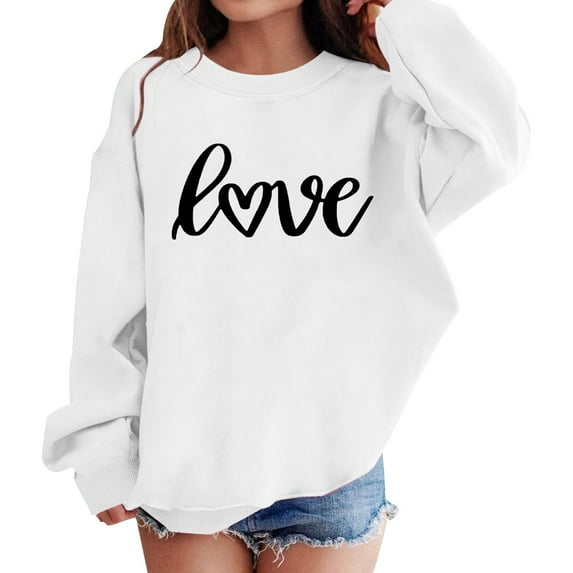 Kiijoy Girls Valentine's Day Sweatshirt Letter Print Crewneck Pullover, Sizes 8-9