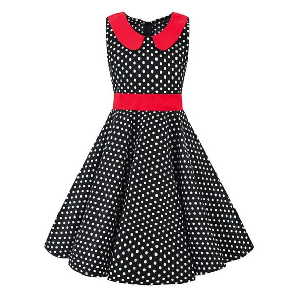 Kiijoy Girls Vintage Polka Dots Dress Casual Party Sleeveless A Line Dress, Sizes 3-14