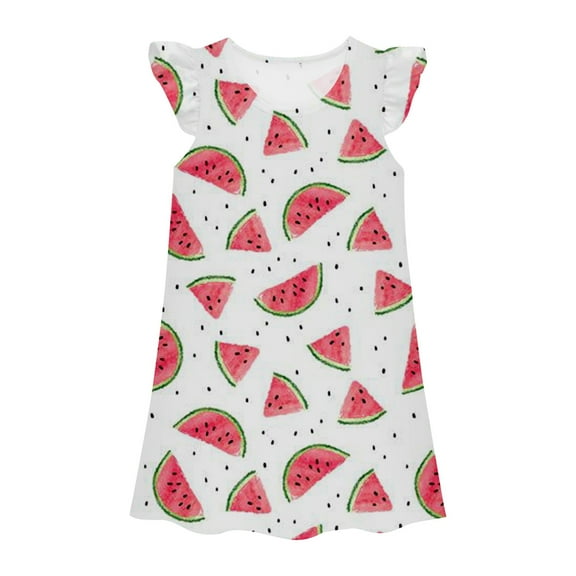 Kiijoy Girls Watermelon Print Nightgown Sleeveless Nightdress Sleepwear Dress, Sizes 3-10