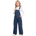 thumbnail image 1 of Kiijoy Girls Wide Leg Denim Overalls Adjustable Straps Jumpsuit Cargo Dungarees, Blue, 1 of 4