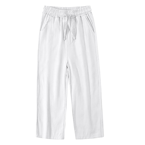 Kiijoy Girls Wide Leg Pants Breathable Elastic Waist Drawstring Pants, White, Sizes 4-13