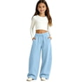 thumbnail image 1 of Kiijoy Girls Wide Leg Sweatpants Athletic Pants Open Bottom Joggers, Blue, Sizes 5-15, 1 of 3