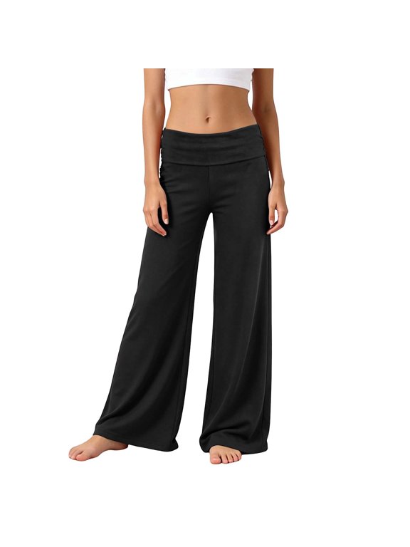 Girls Wide Leg Yoga Pants Casual Elastic Waist Comfort Pants, Black, Sizes 5-14